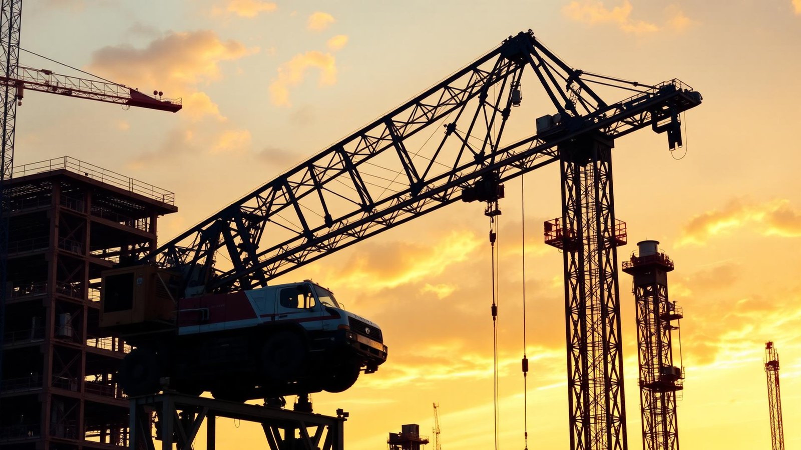 Industrial crane at sunset